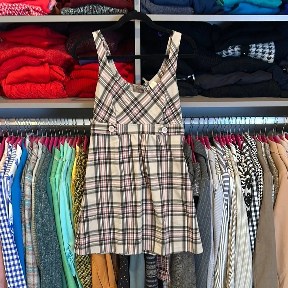 Voice tan/black/pink plaid sleeveless back zipper closure dress size S